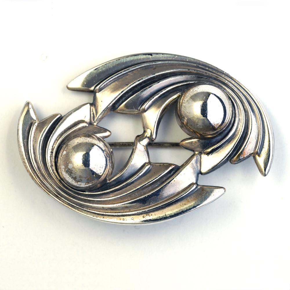 Vintage Mid-Century Modernist Sterling Silver Jewelart Pin Atomic Style Brooch
